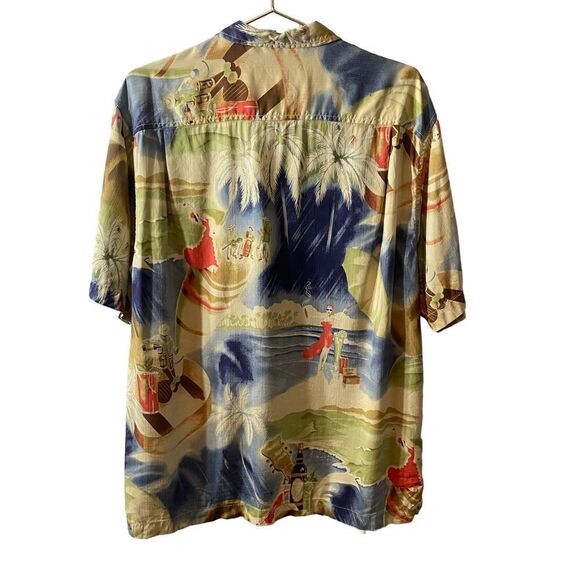 Tommy Bahama Silk Button-Down Tropical Guiter Palm Trees Shirt Cigar Run L - Picture 5 of 11